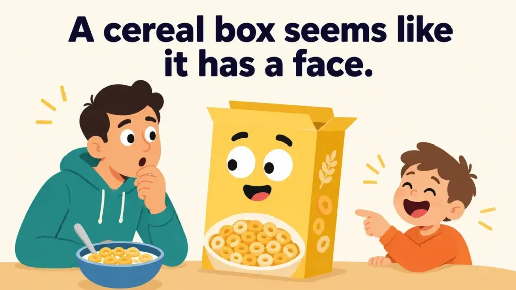 A cereal box seems like it has a face.