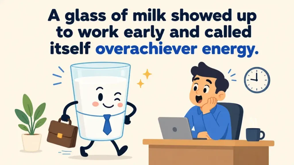 A glass of milk showed up to work early and called itself overachiever energy.
