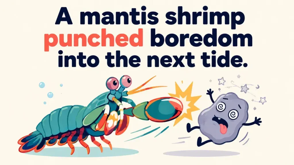 A mantis shrimp punched boredom into the next tide.