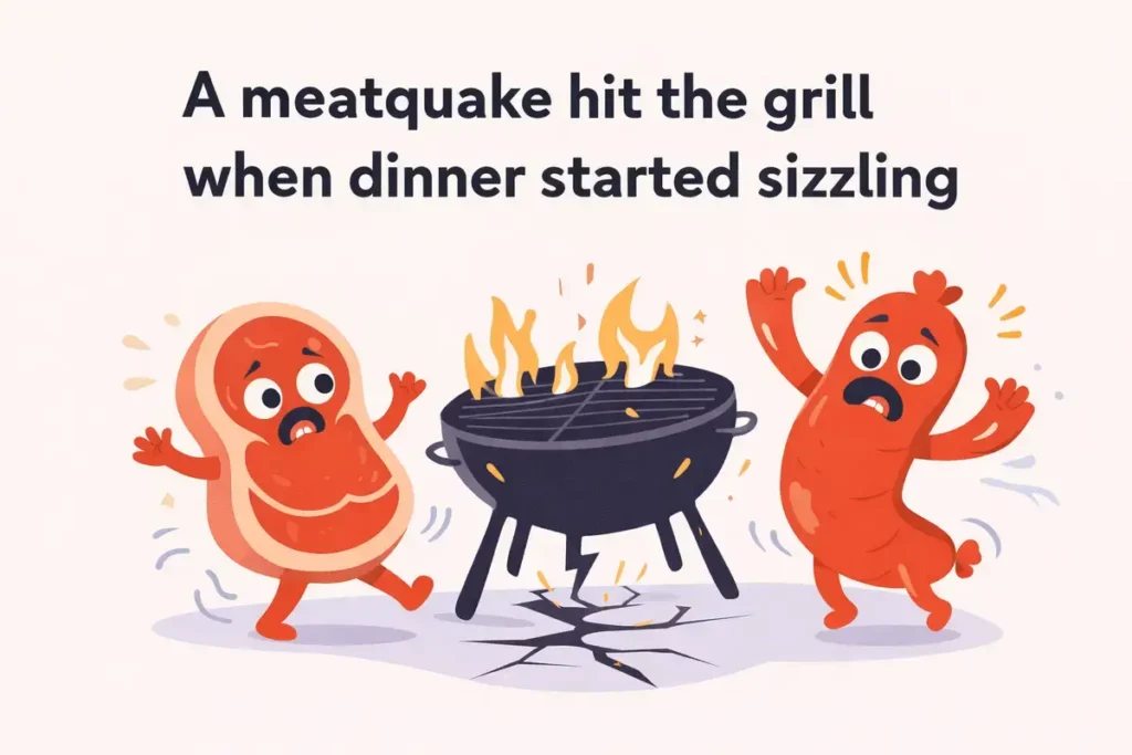 A meatquake hit the grill when dinner started sizzling.