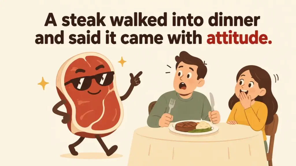 A steak walked into dinner and said it came with attitude.