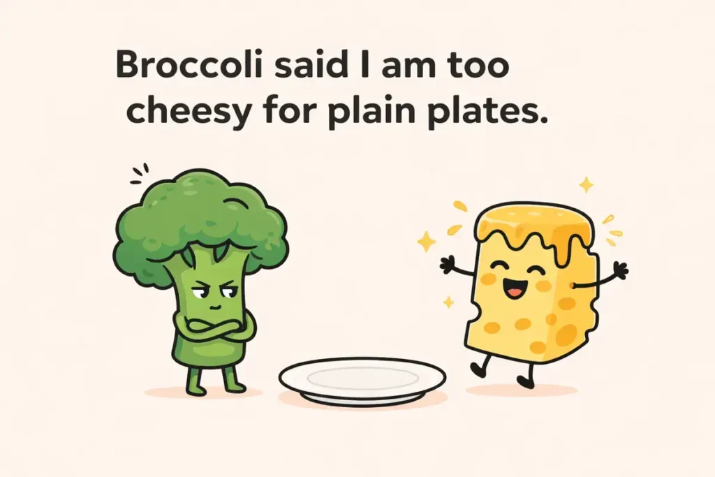 Broccoli said I am too cheesy for plain plates.