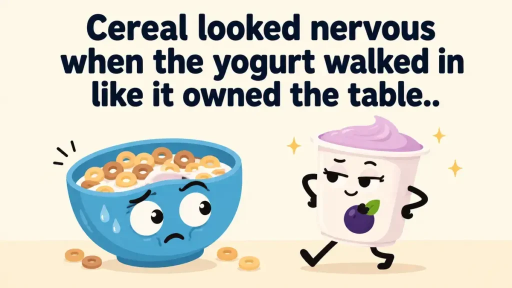Cereal looked nervous when the yogurt walked in like it owned the table.