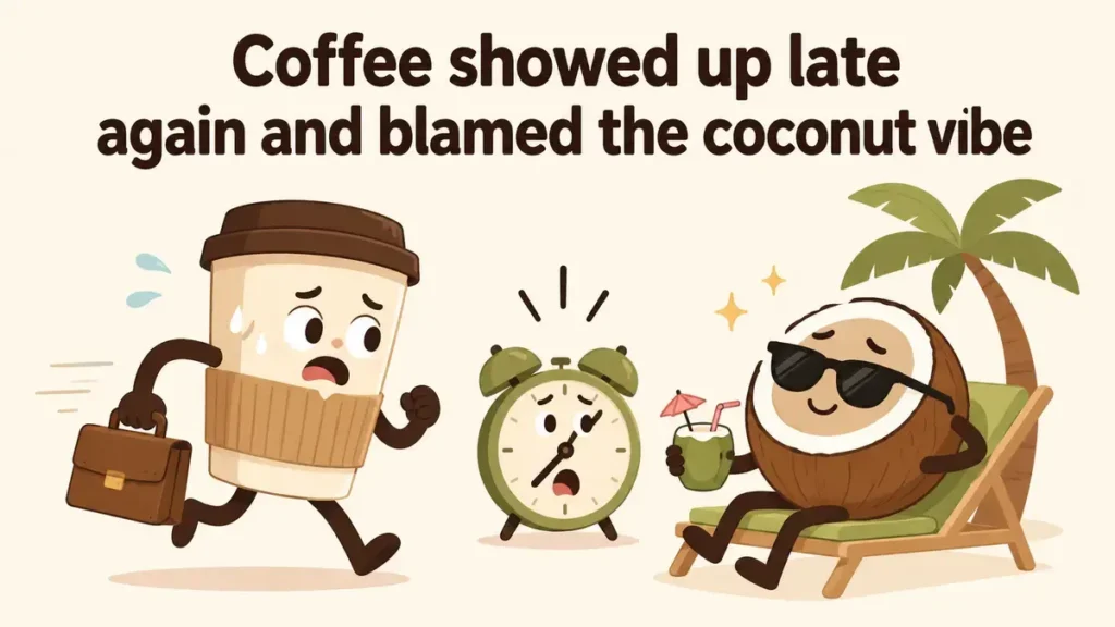 Coffee showed up late again and blamed the coconut vibe