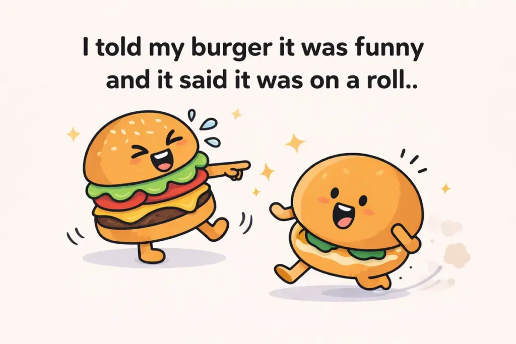 I told my burger it was funny and it said it was on a roll.