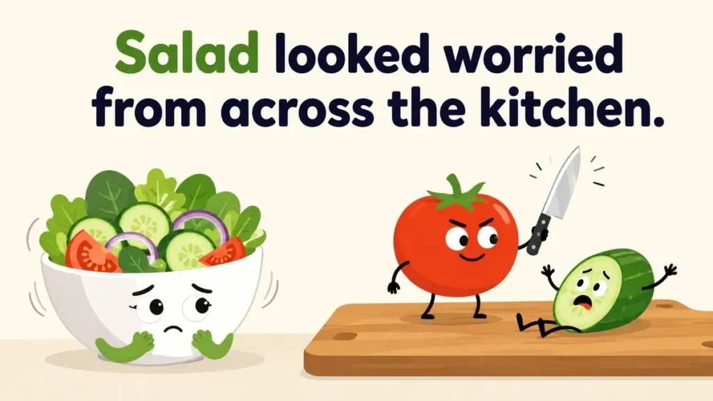 Salad looked worried from across the kitchen.