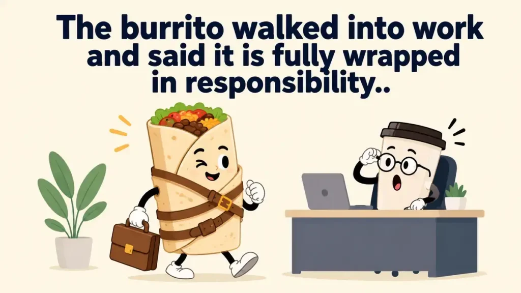 The burrito walked into work and said it is fully wrapped in responsibility.