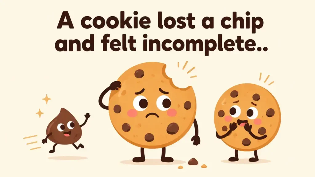 A cookie lost a chip and felt incomplete.