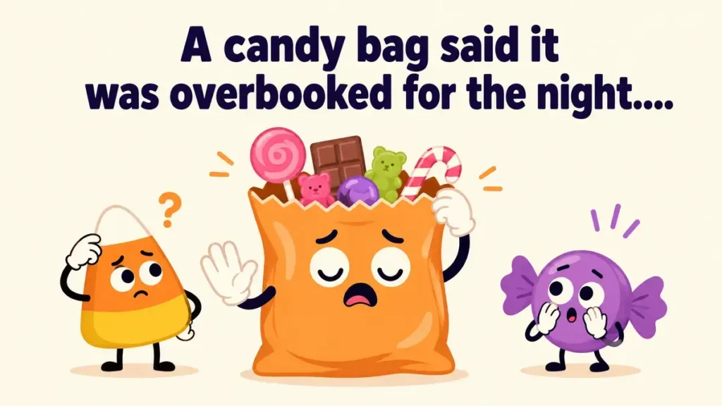 A candy bag said it was overbooked for the night.