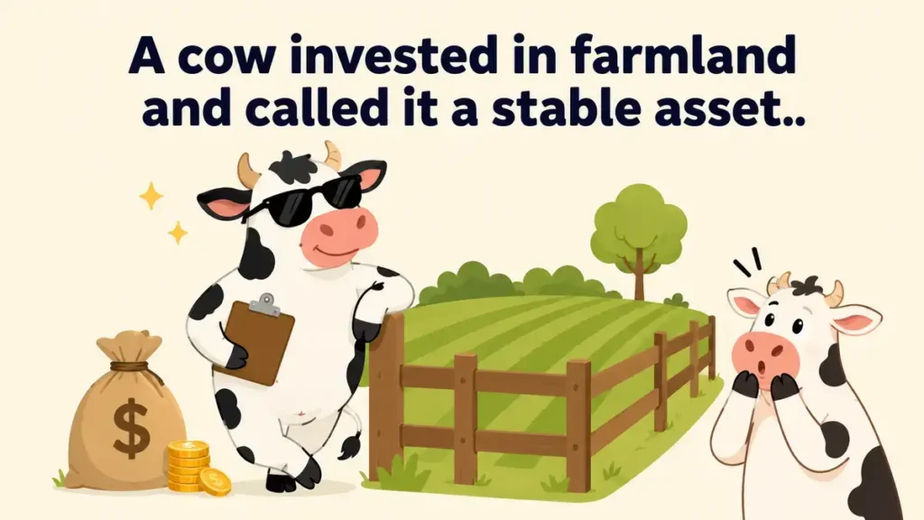 A cow invested in farmland and called it a stable asset.