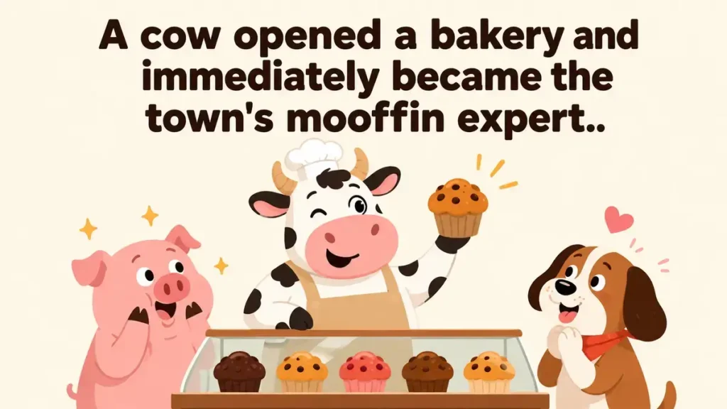 A cow opened a bakery and immediately became the town's mooffin expert.
