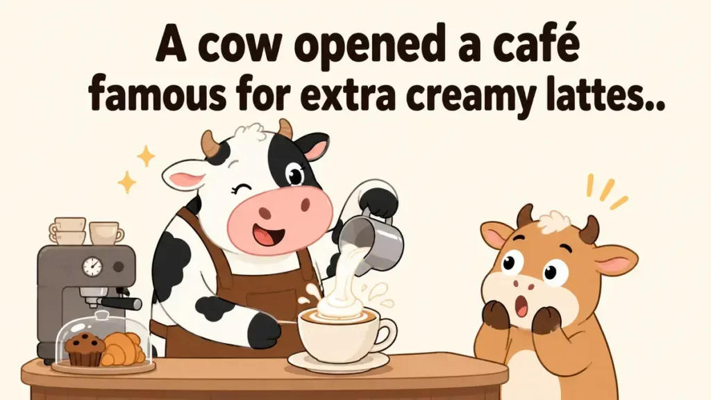 A cow opened a café famous for extra creamy lattes.