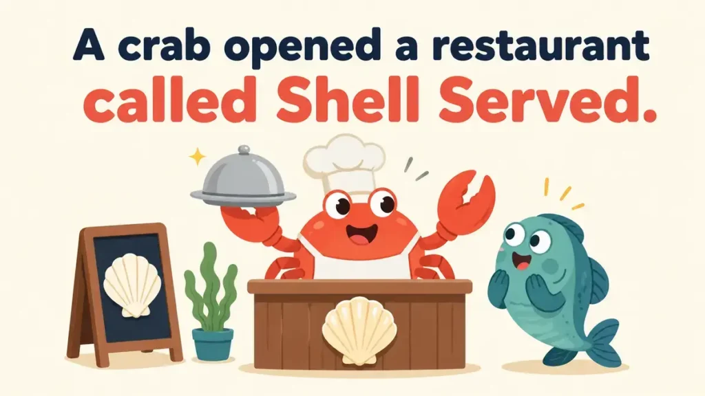 A crab opened a restaurant called Shell Served.