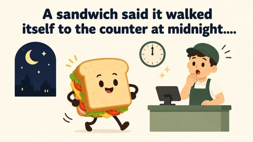 A sandwich said it walked itself to the counter at midnight.