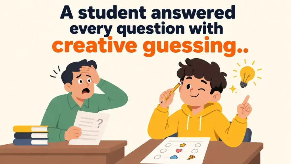 A student answered every question with creative guessing.