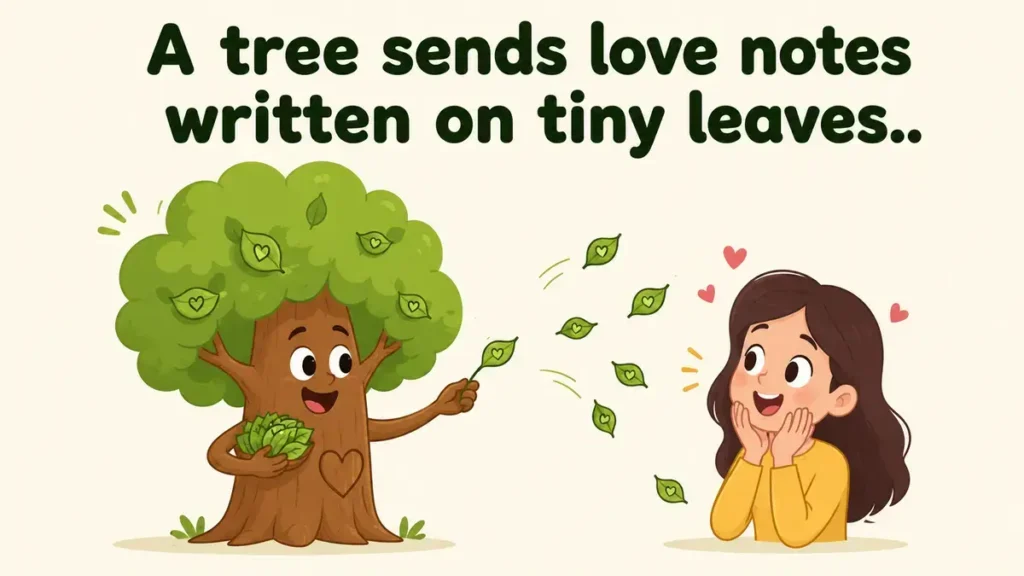 A tree sends love notes written on tiny leaves.