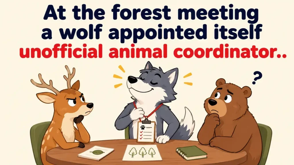 At the forest meeting a wolf appointed itself unofficial animal coordinator.