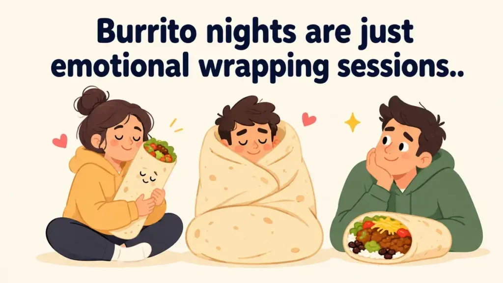 Burrito nights are just emotional wrapping sessions.