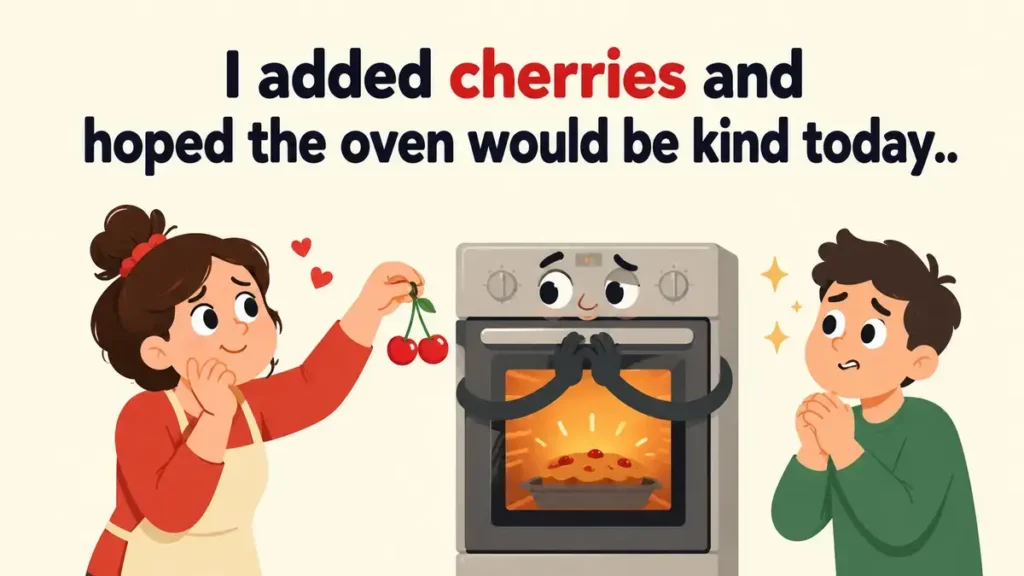 I added cherries and hoped the oven would be kind today.