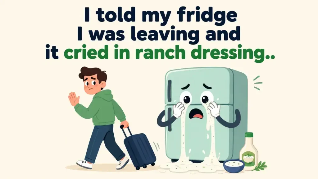 I told my fridge I was leaving and it cried in ranch dressing.
