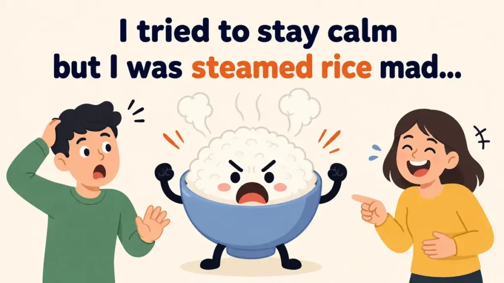I tried to stay calm but I was steamed rice mad.