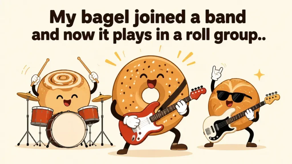 My bagel joined a band and now it plays in a roll group.