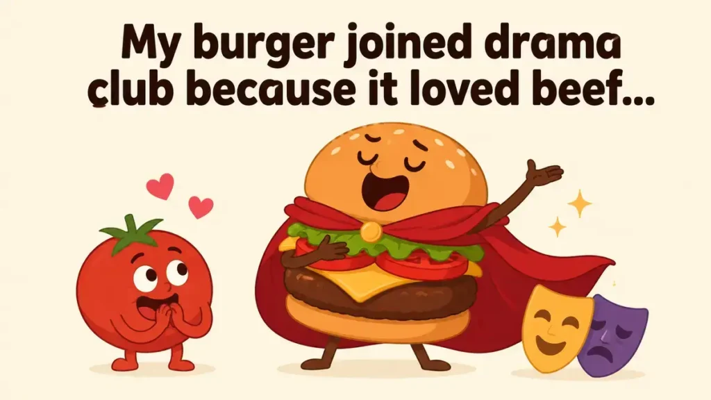 My burger joined drama club because it loved beef.