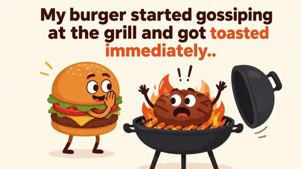My burger started gossiping at the grill and got toasted immediately.