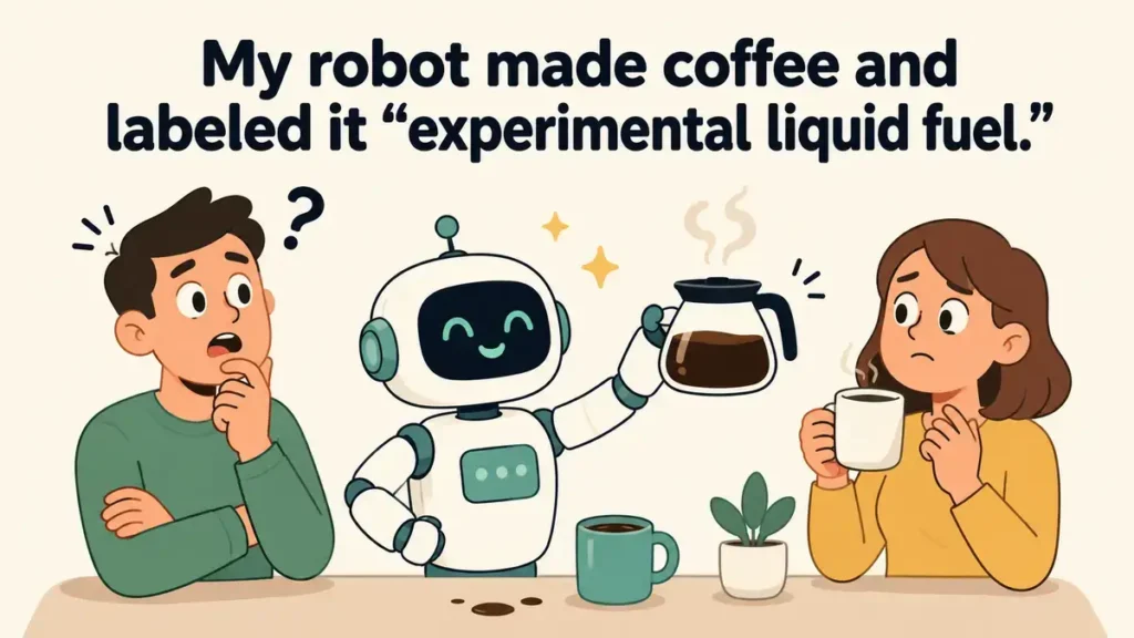 My robot made coffee and labeled it “experimental liquid fuel.”