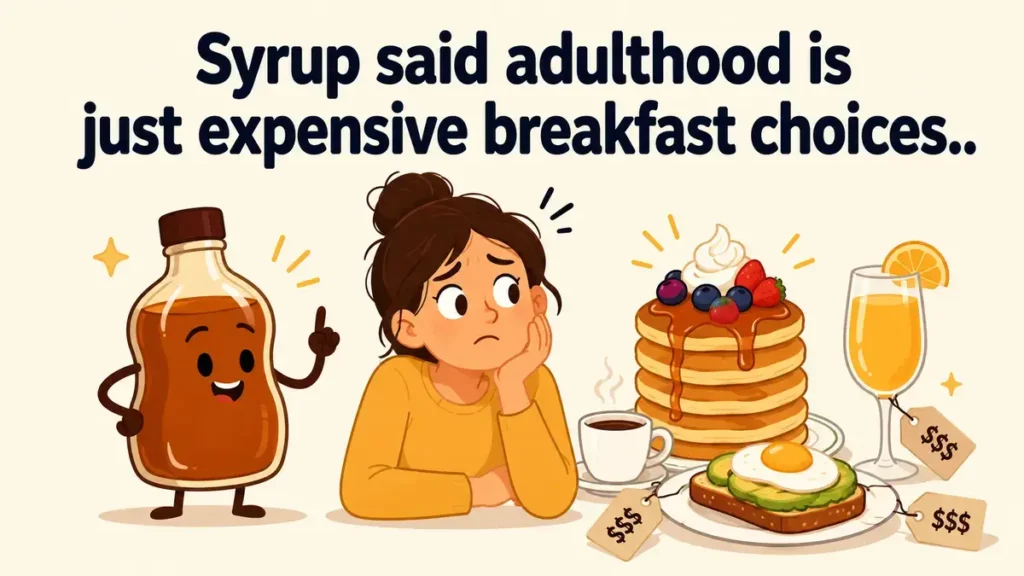 Syrup said adulthood is just expensive breakfast choices.