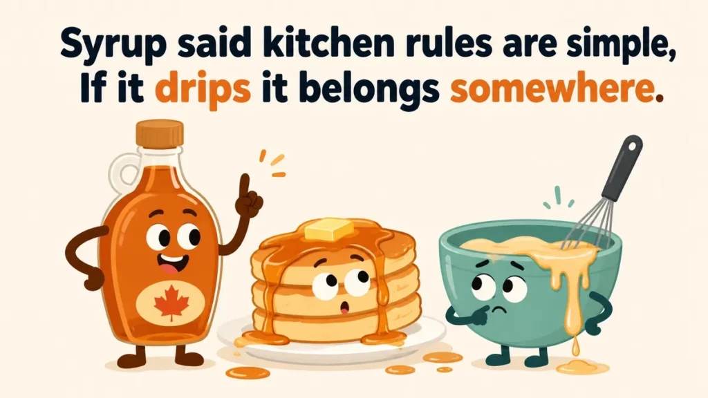 Syrup said kitchen rules are simple, If it drips it belongs somewhere.