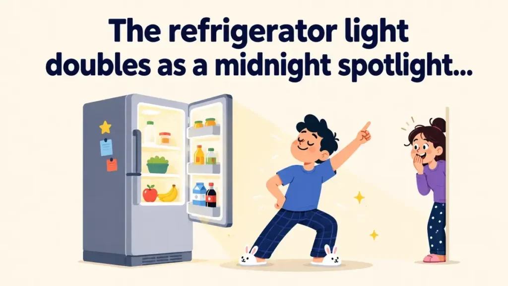The refrigerator light doubles as a midnight spotlight.